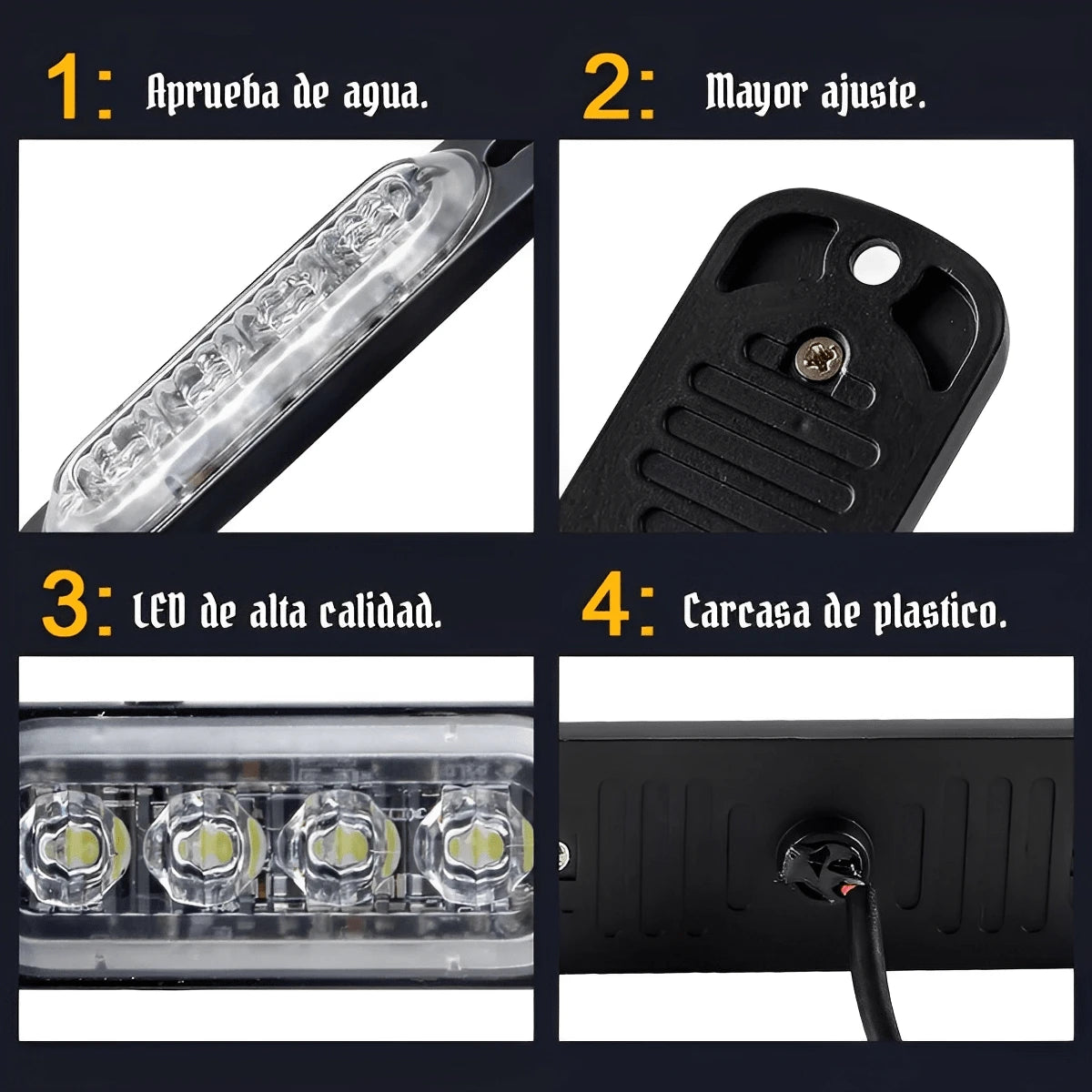 2 pzs Faro Led Patrulla Escolta Barra Lateral Estrobo