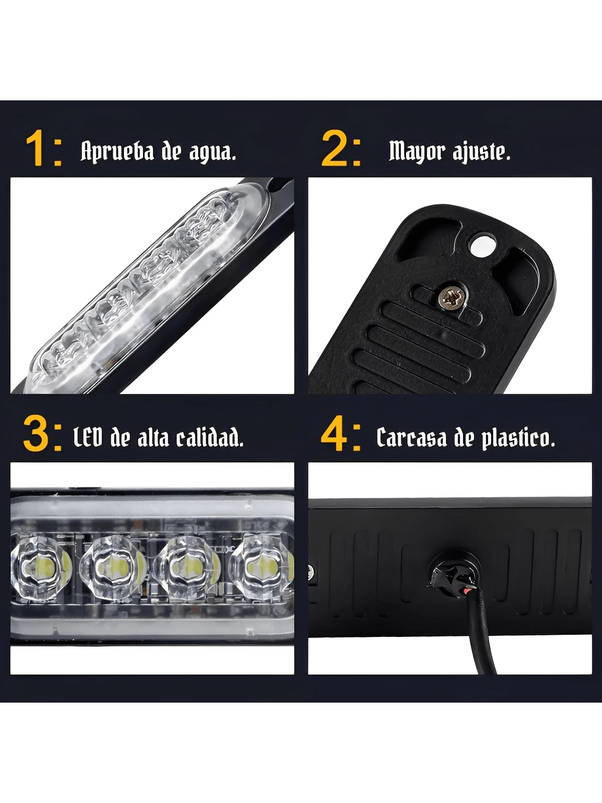2 pzs Faro Led Patrulla Escolta Barra Lateral Estrobo