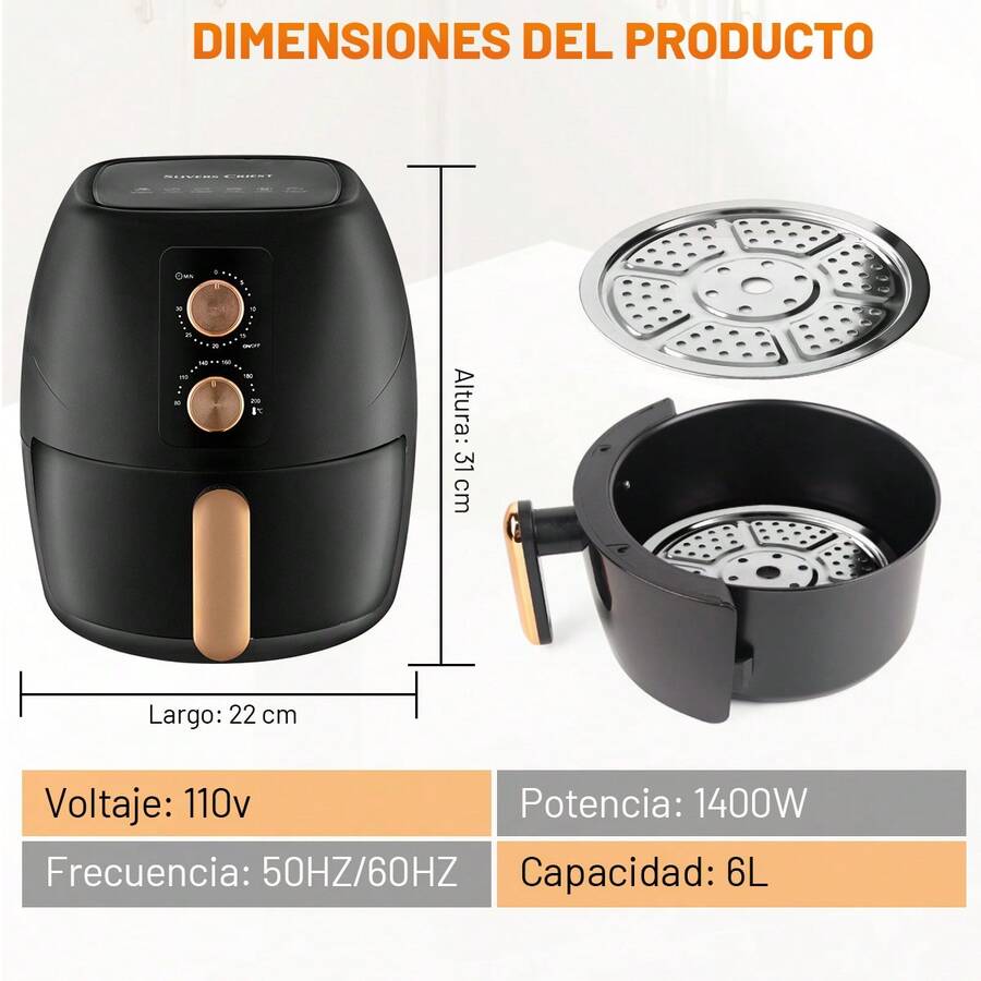 Freidora De Aire De 6l De Galón Compacta Color Negro