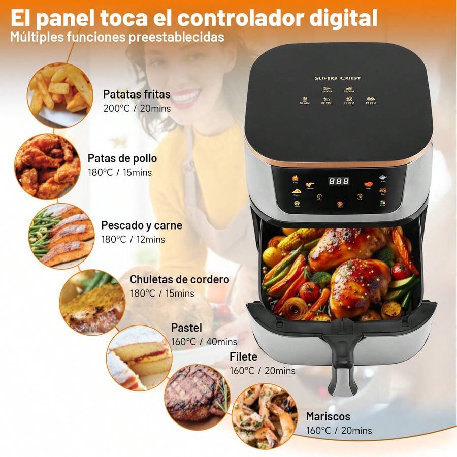 Freidora De Aire De 13.5l De Galón Compacta Negro 2200w