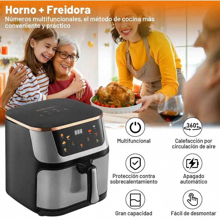 Freidora De Aire De 13.5l De Galón Compacta Negro 2200w