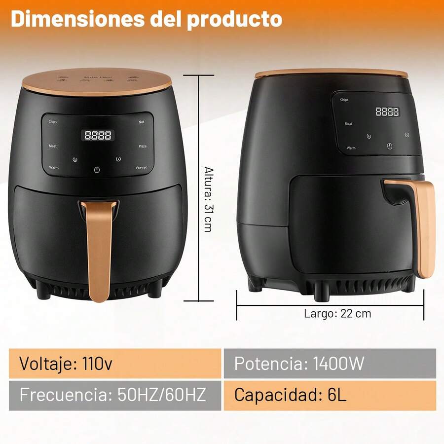 Freidora De Aire De 6l De Galón Compacta Color Negro