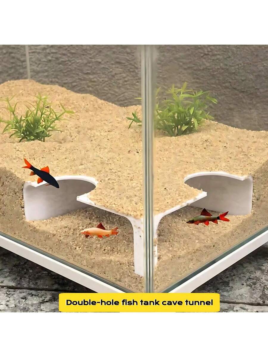 Túnel con doble orificio para pecera, hábitat de plástico para animales acuáticos + cueva decorativa para pecera, material de plástico ABS, espacio para que los peces jueguen y descansen con ventana de observación, accesorios para mascotas para decorar la