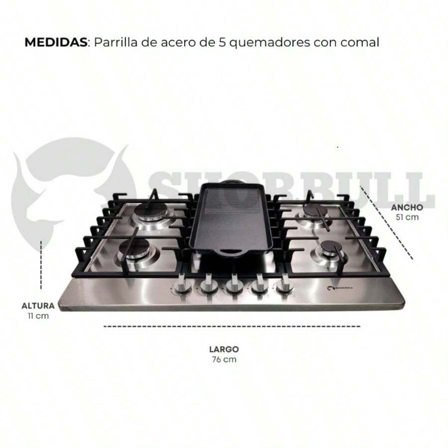 Estufa Parrilla 5 Quemadores Acero Shorbull Comal Incluido