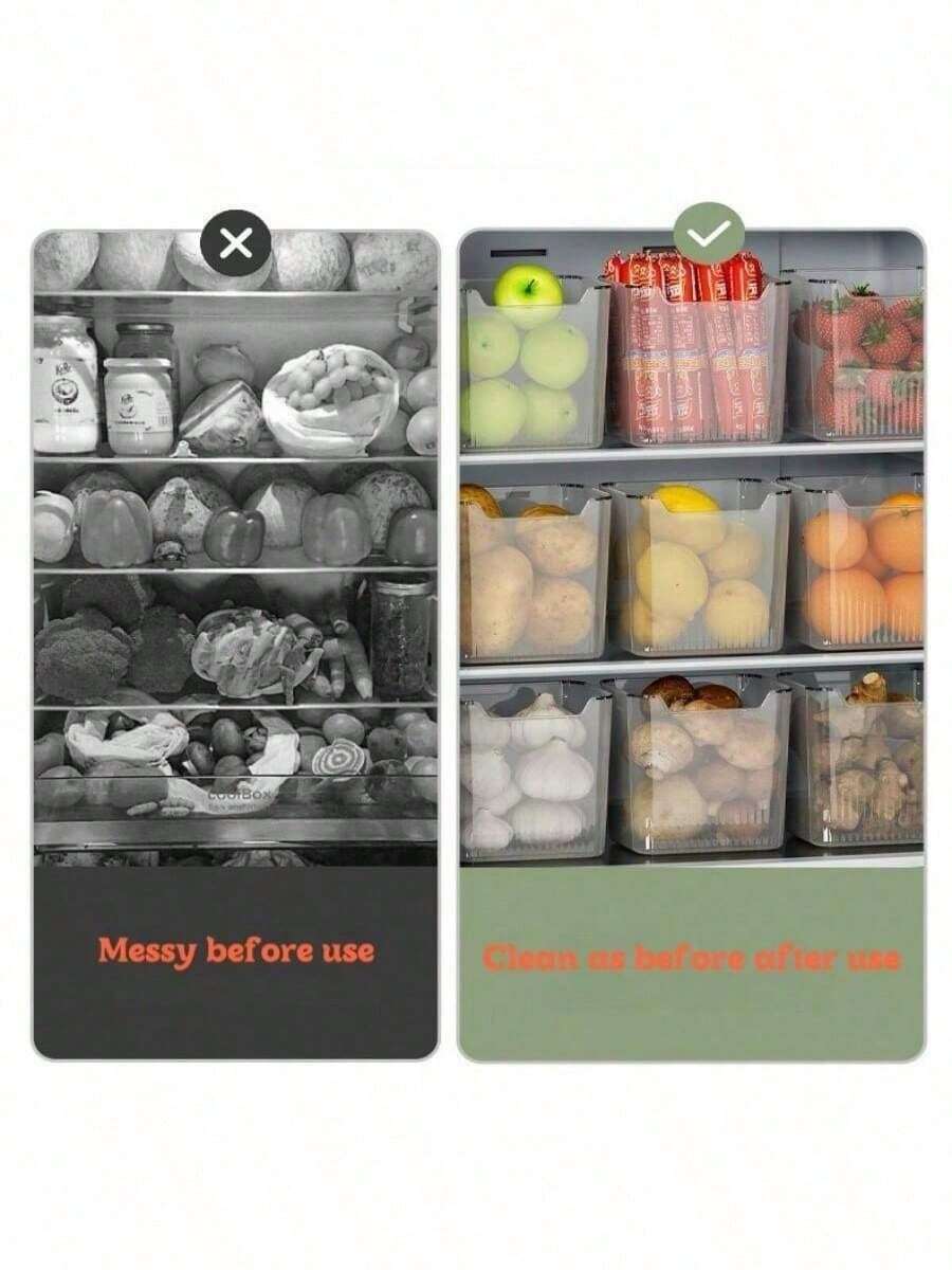 Juego de 6 piezas de organizadores de refrigerador de plástico transparente