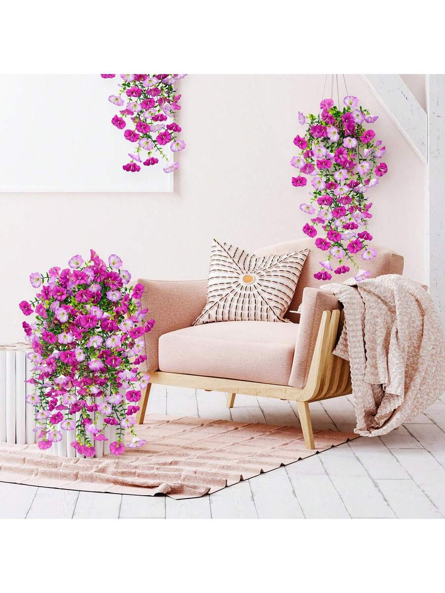 Flores artificiales colgantes de seda y hojas de eucalipto