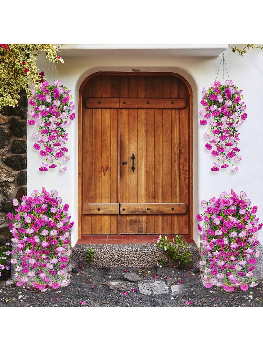 Flores artificiales colgantes de seda y hojas de eucalipto