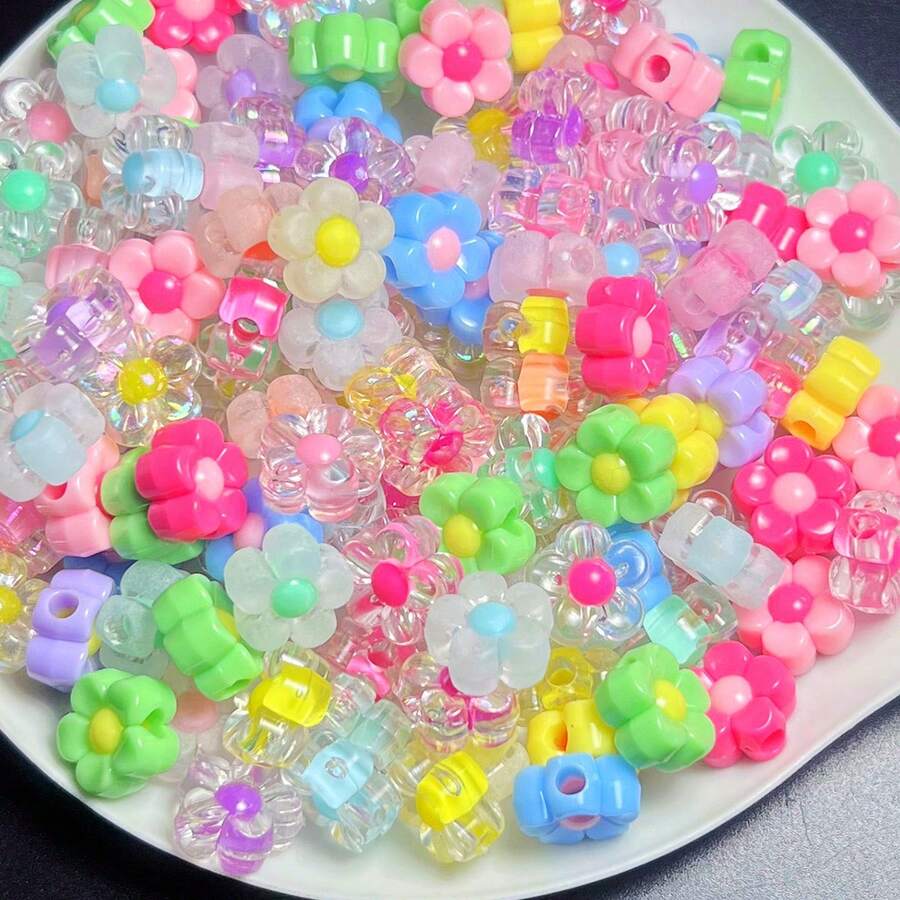 200/100 piezas Mezcla de cuentas de flores acrílicas