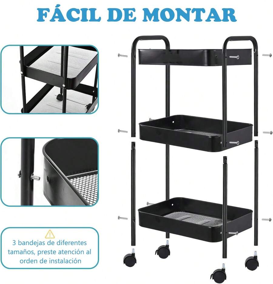 Carrito con ruedas de 3 niveles