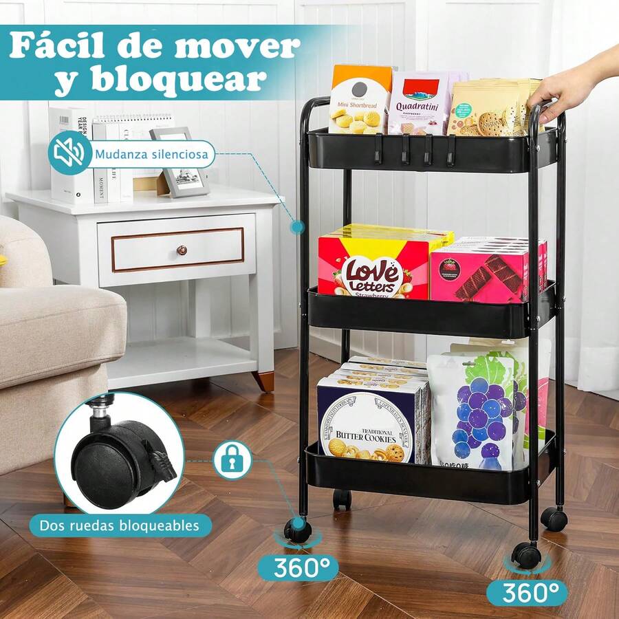 Carrito con ruedas de 3 niveles