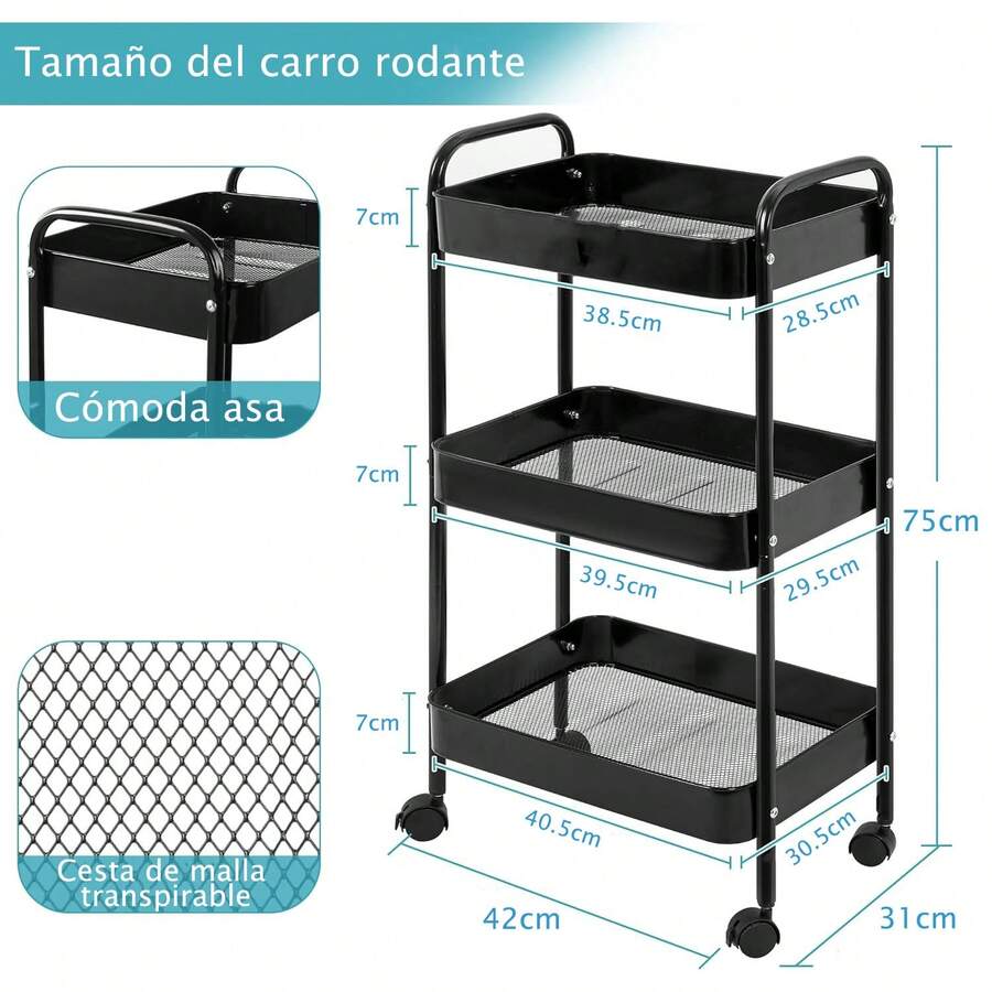Carrito con ruedas de 3 niveles