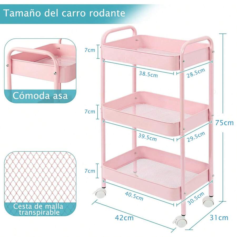 Carrito con ruedas de 3 niveles