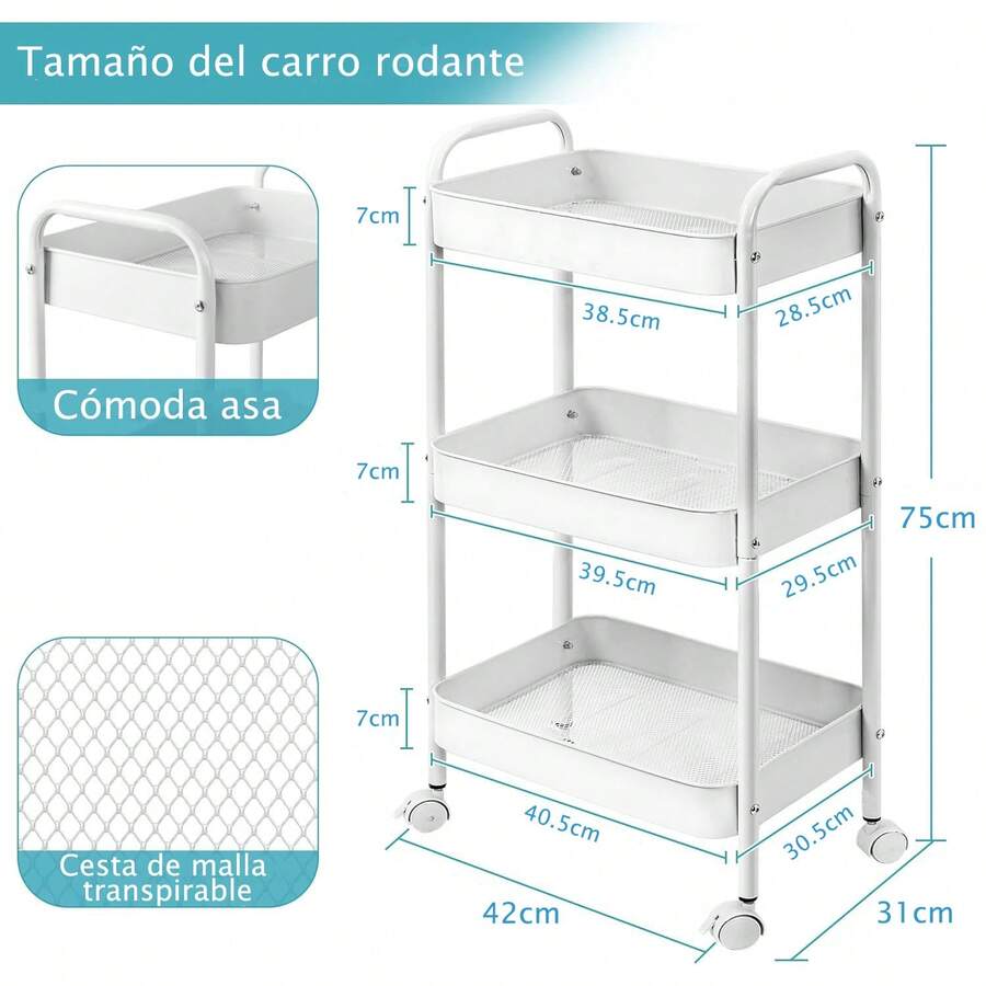 Carrito con ruedas de 3 niveles