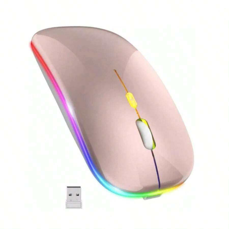 Mouse Inalámbrico Recargable 2.4g Con Bluetooth 7color Ratón Rosa