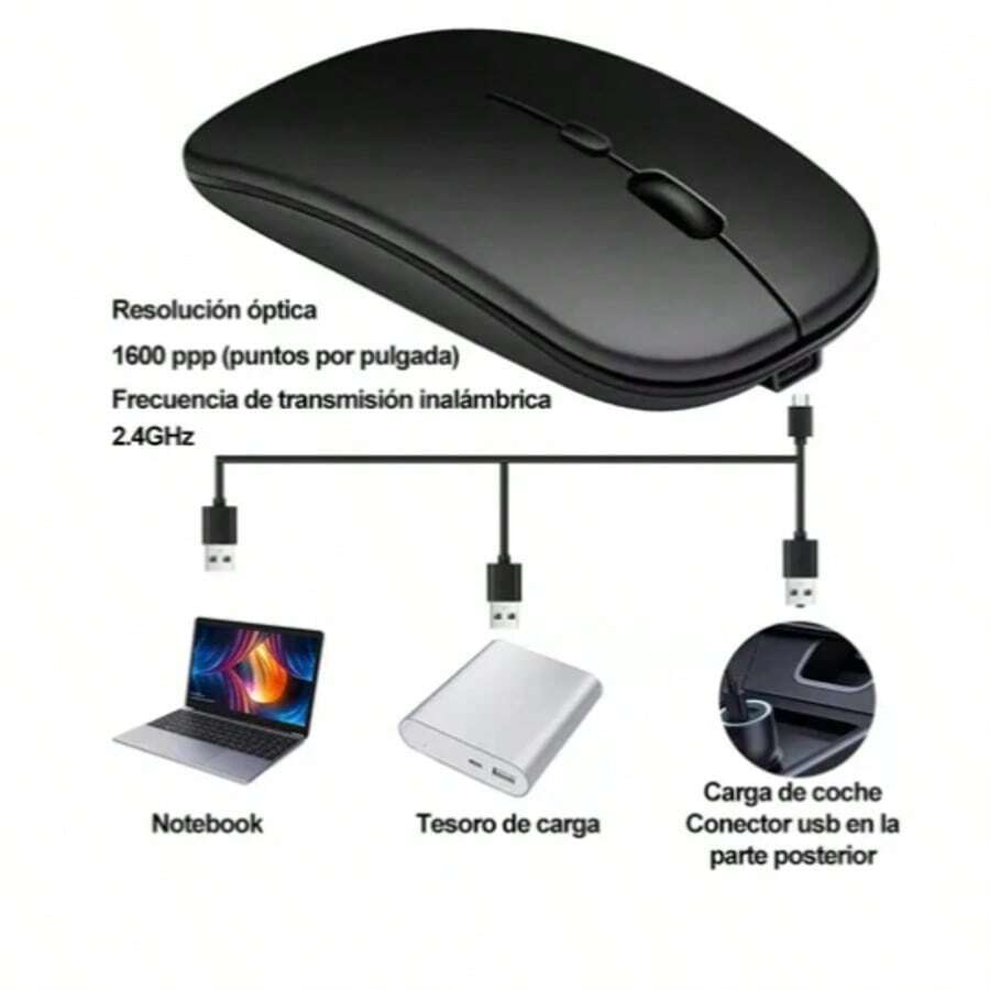 Mouse Inalámbrico Recargable 2.4g Con Bluetooth 7color Ratón Silver