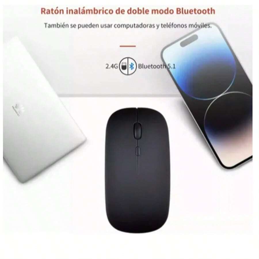 Mouse Inalámbrico Recargable 2.4g Con Bluetooth 7color Ratón Negro