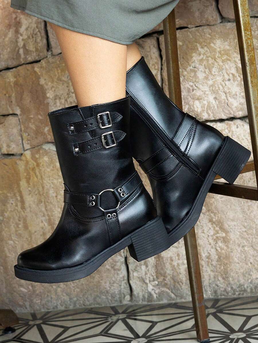 Botas casuales de media caña con tacón grueso y bajo