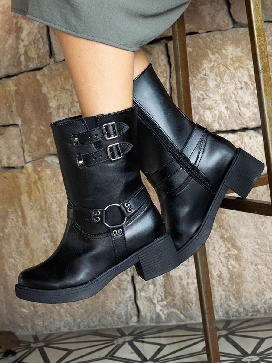 Botas casuales de media caña con tacón grueso y bajo