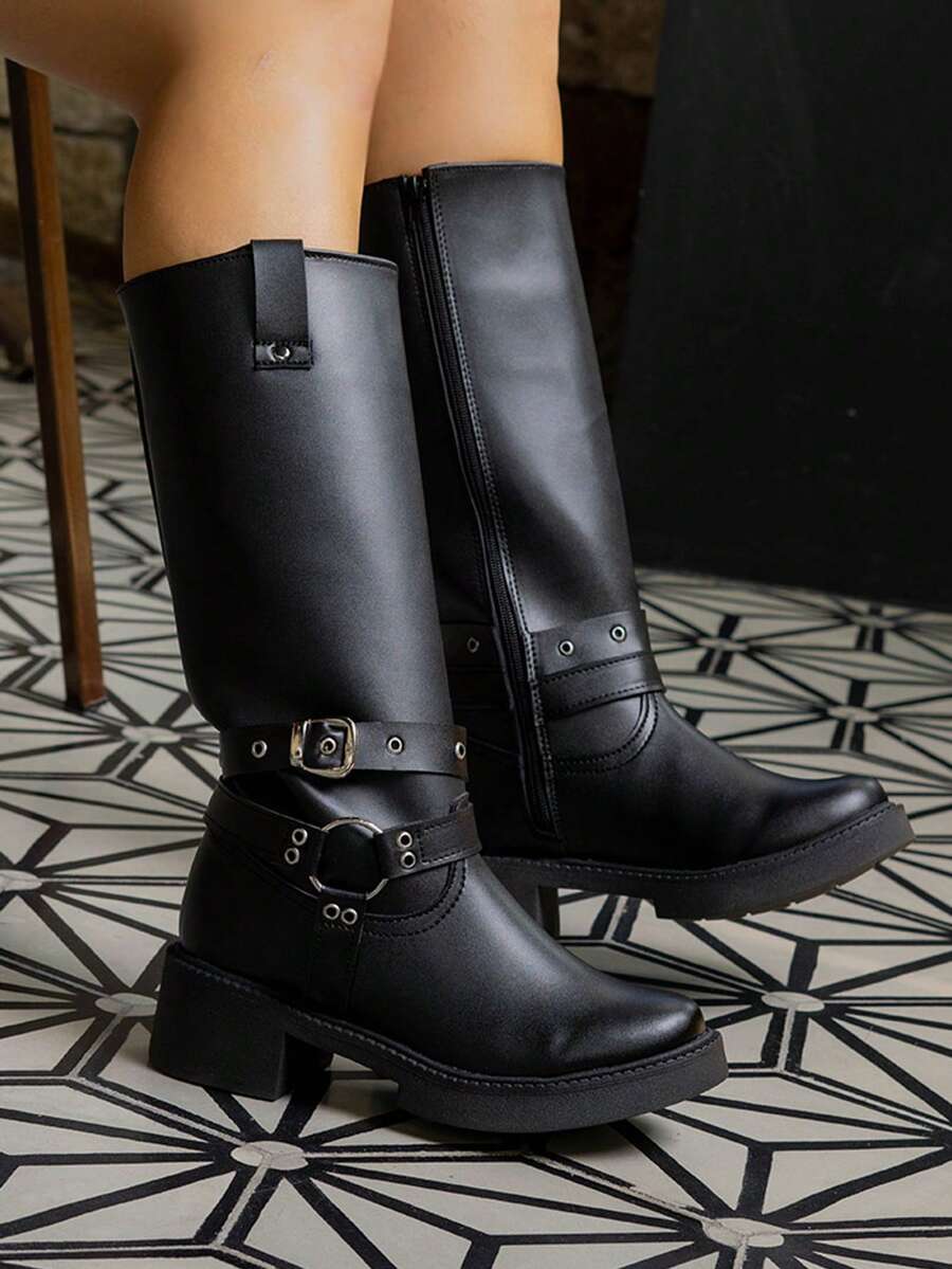 Botas casuales altas de tacón grueso y bajo
