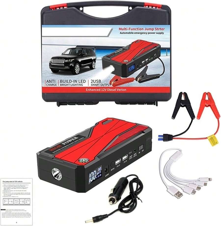 Kit de Emergencia 3 en 1: Arrancador, Compresor y Cargador 12V