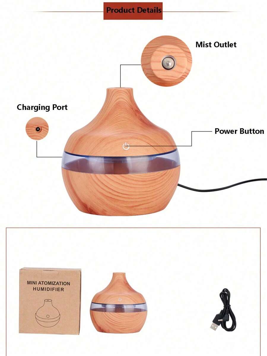 Humidificador con grano de madera y luz nocturna