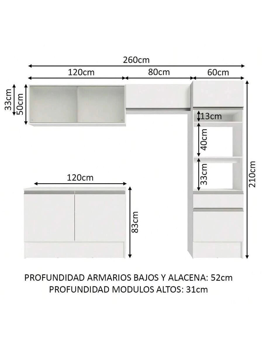 Cocina Integral Completa Modular Madesa Topazio 260cm