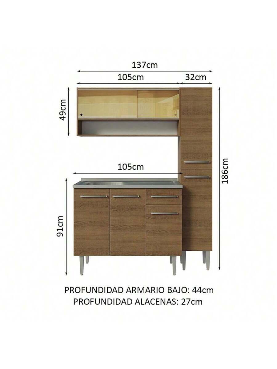 Cocina Integral Completa 137cm Con Tarja Inoxidable