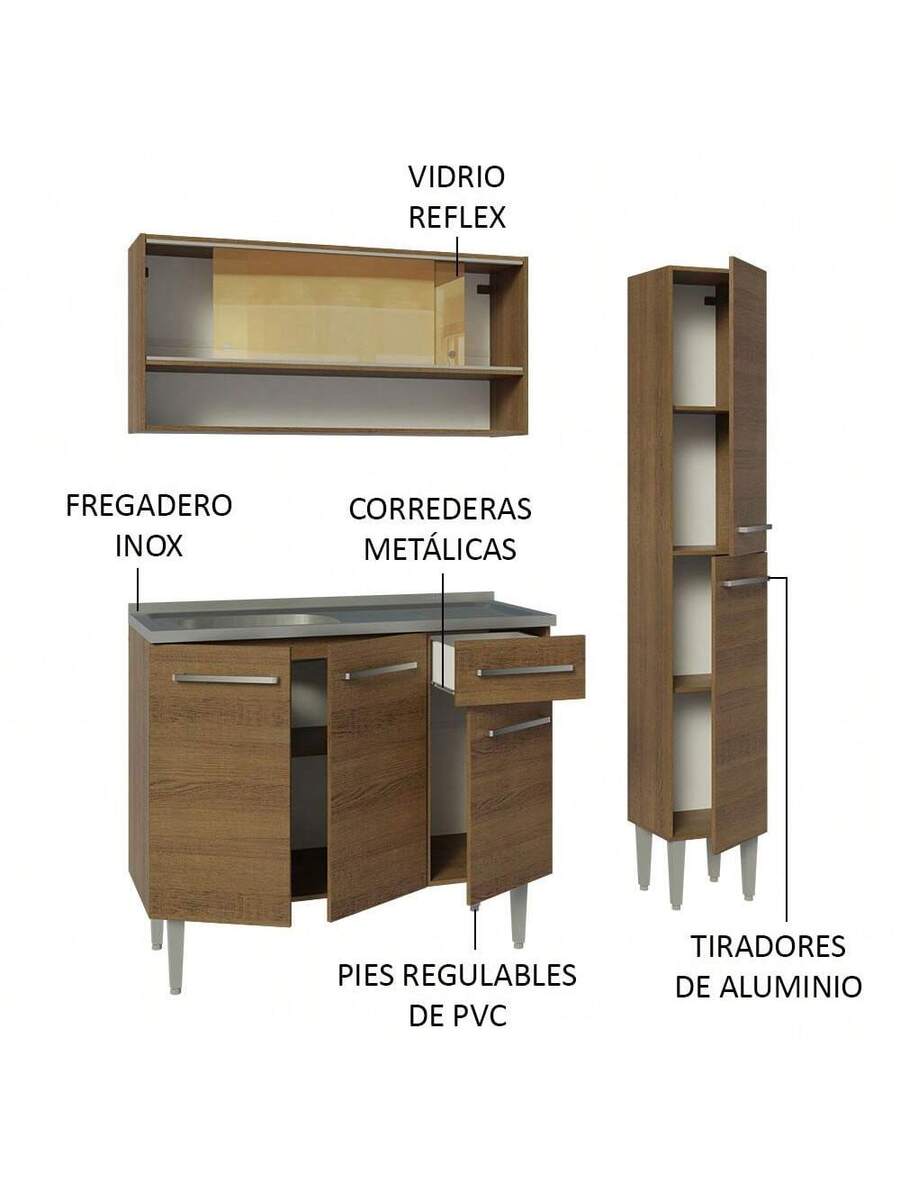 Cocina Integral Completa 137cm Con Tarja Inoxidable