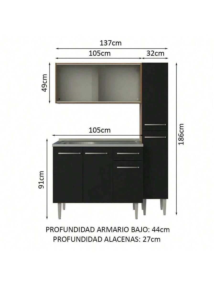 Cocina Integral Completa Modular Madesa Emilly 137cm