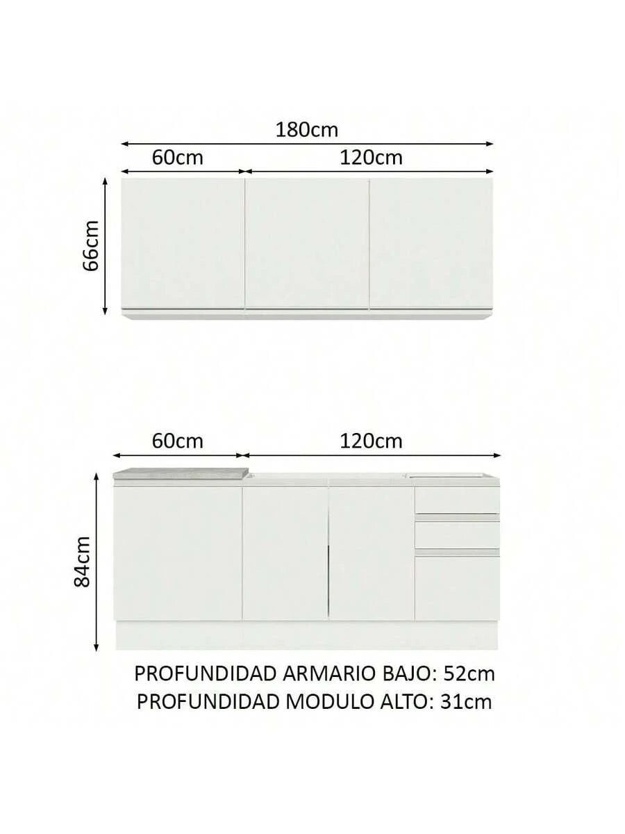 Cocina Integral Madesa Glamy Sin Tarja 180 Cm