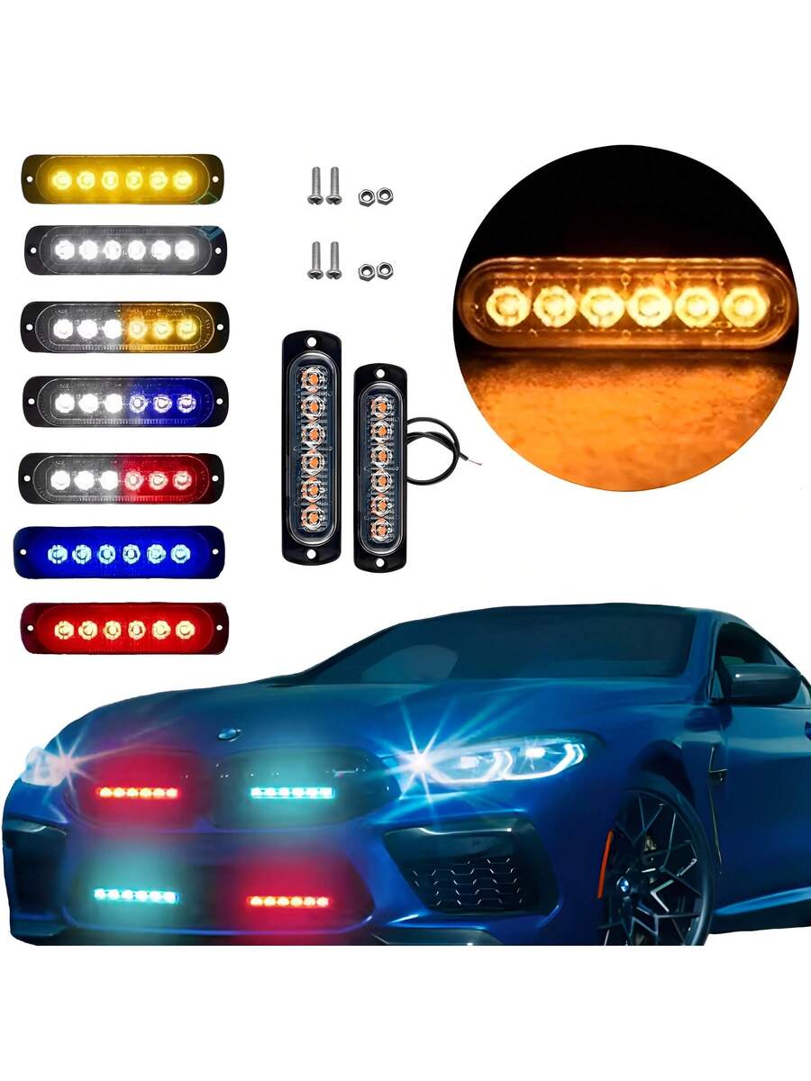 2 pzs Faro Led Patrulla Escolta Barra Lateral Estrobo