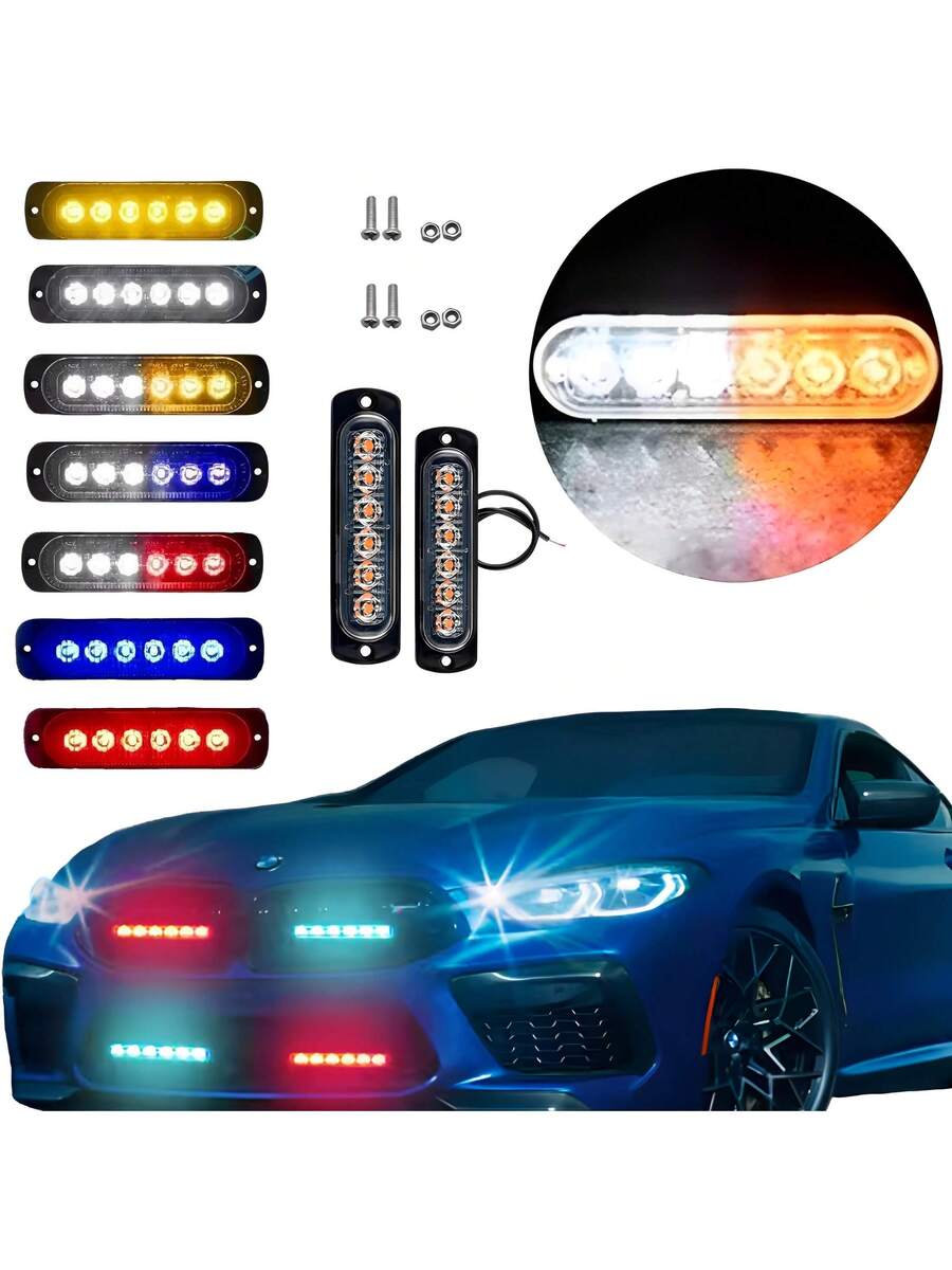 2 pzs Faro Led Patrulla Escolta Barra Lateral Estrobo