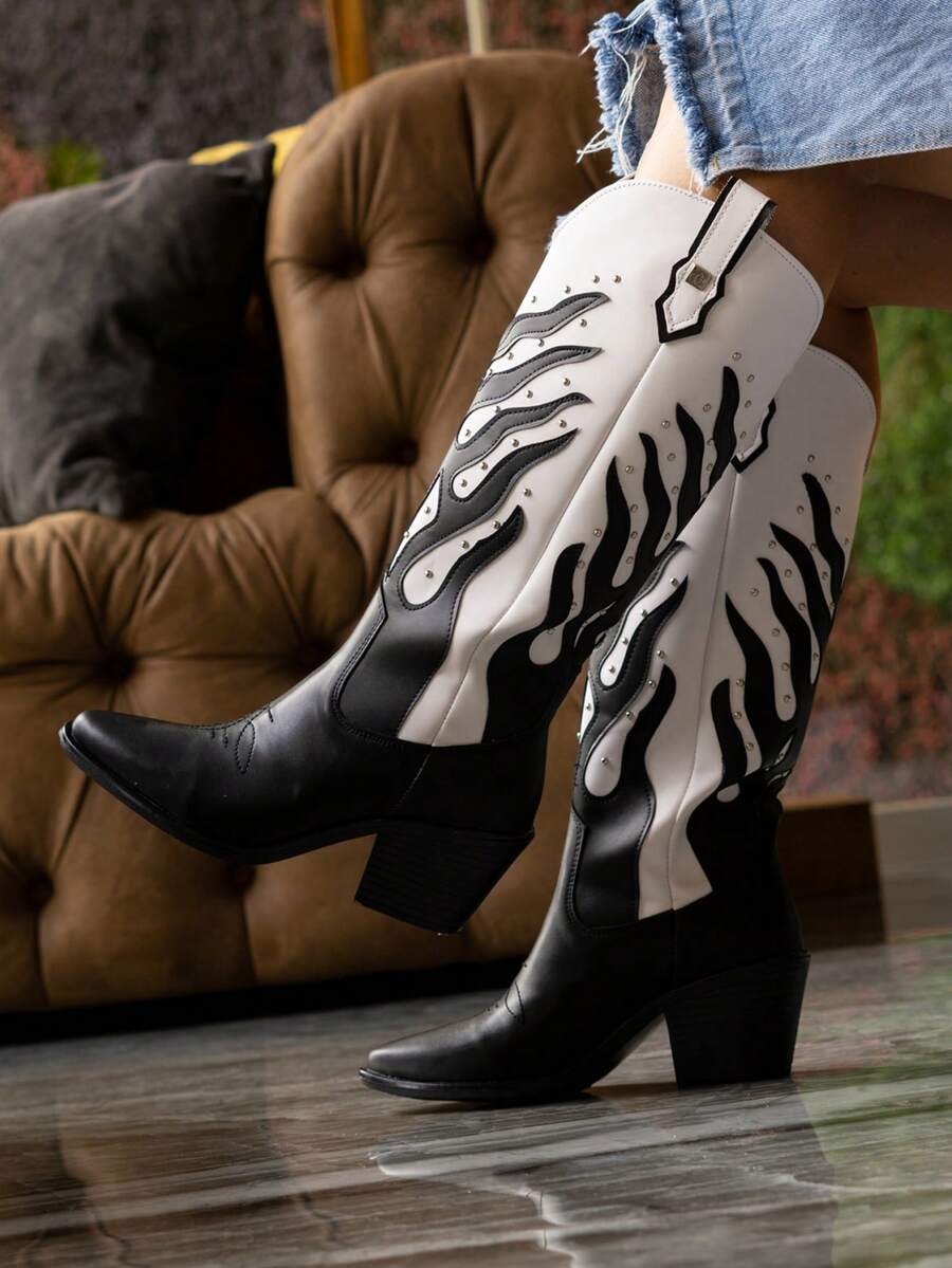 Botas cowboy estilo vaquero western botas de media caña con tacón grueso