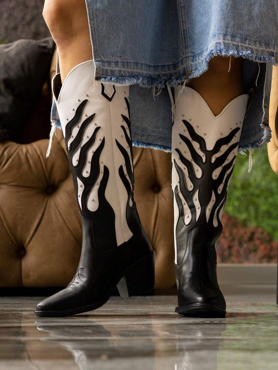 Botas cowboy estilo vaquero western botas de media caña con tacón grueso
