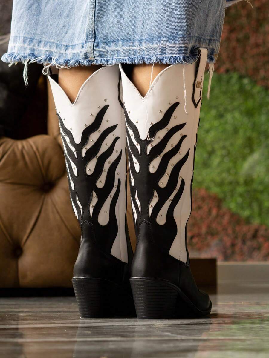 Botas cowboy estilo vaquero western botas de media caña con tacón grueso