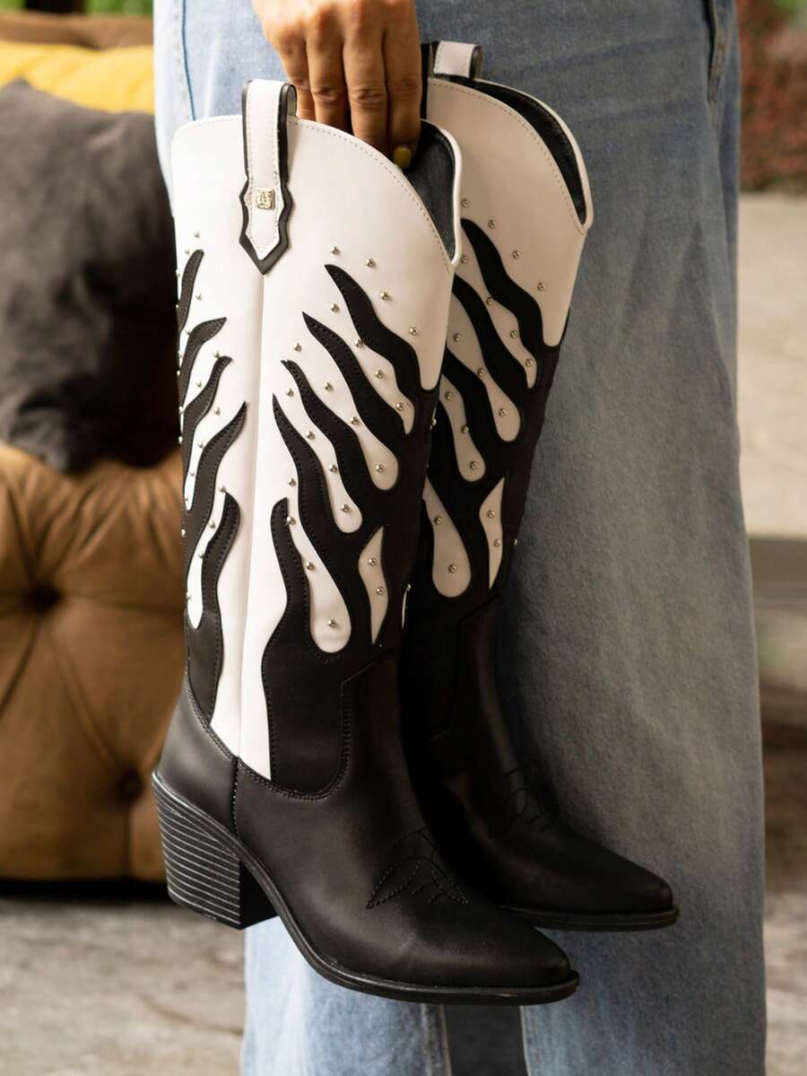 Botas cowboy estilo vaquero western botas de media caña con tacón grueso