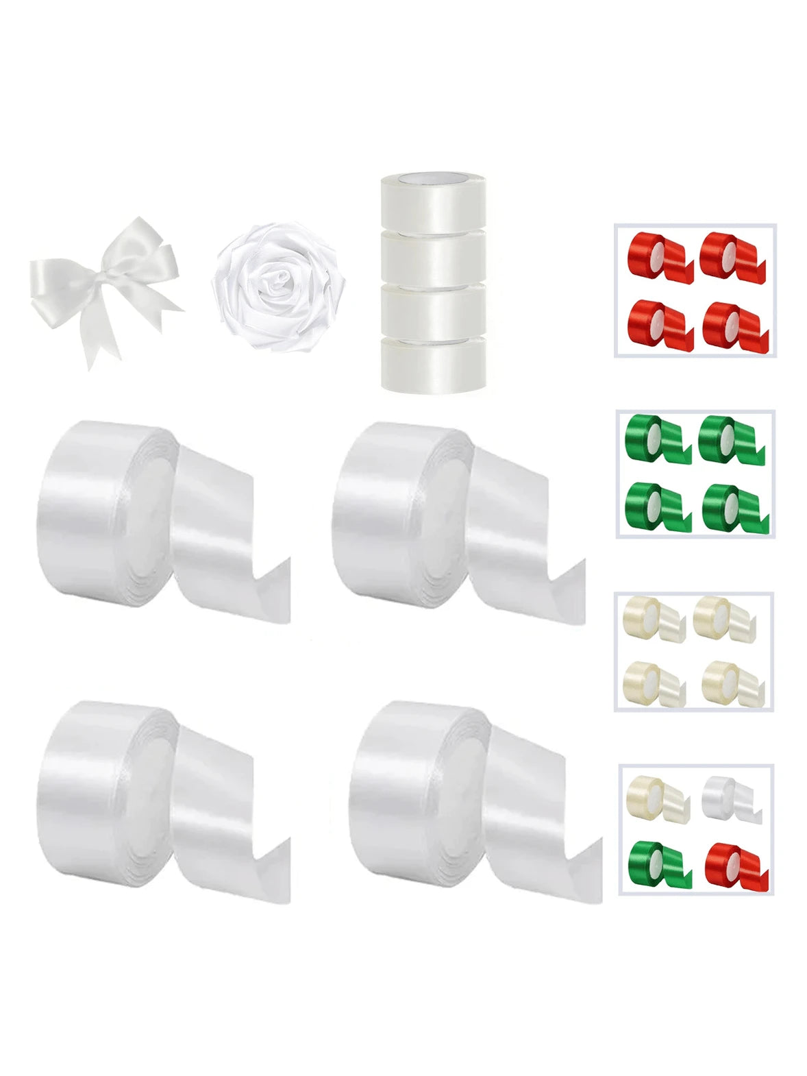 Set de 4 rollos, cinta de satén de 22m de largo y 4cm de ancho