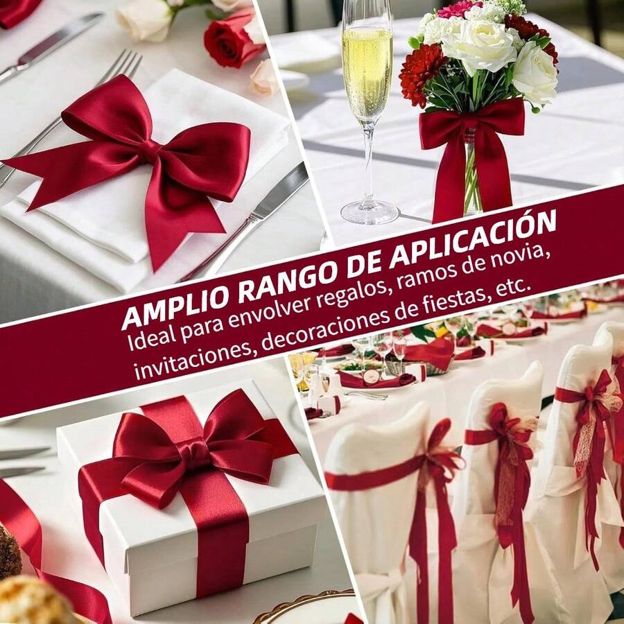 Set de 4 rollos, cinta de satén de 22m de largo y 4cm de ancho