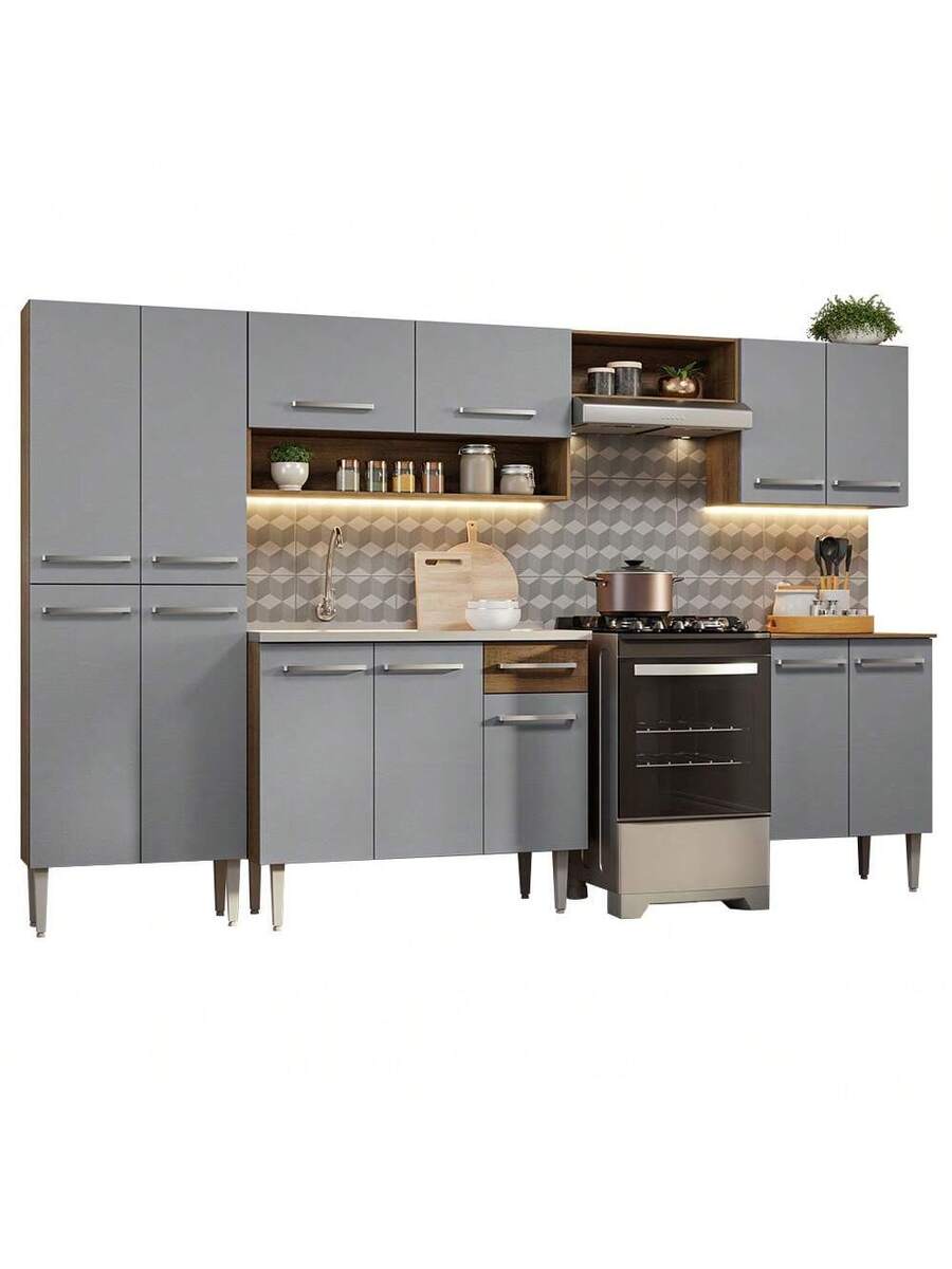 Cocina Integral Completa Modular Madesa Emilly Con Tarja Marrón/Gris 8