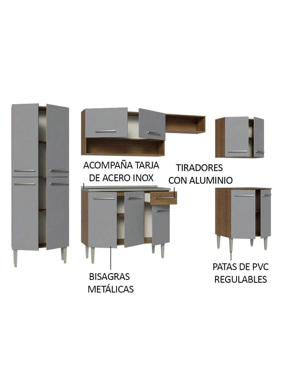 Cocina Integral Completa Modular Madesa Emilly Con Tarja Marrón/Gris 8