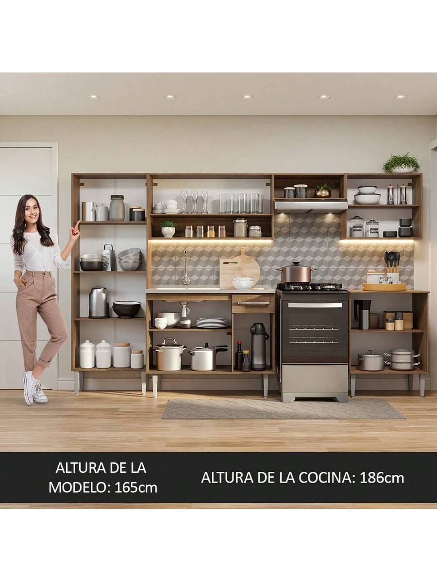 Cocina Integral Completa Modular Madesa Emilly Con Tarja Marrón/Gris 8