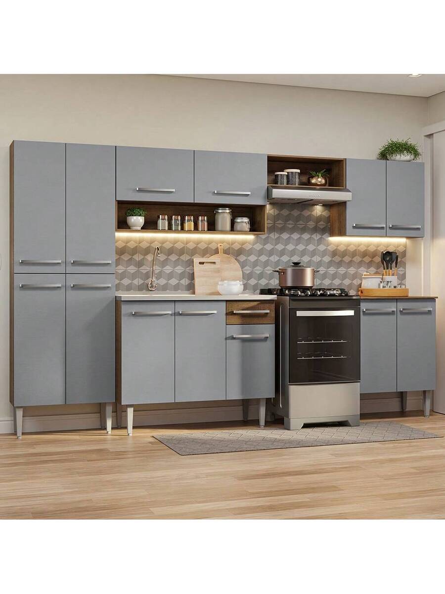 Cocina Integral Completa Modular Madesa Emilly Con Tarja Marrón/Gris 8