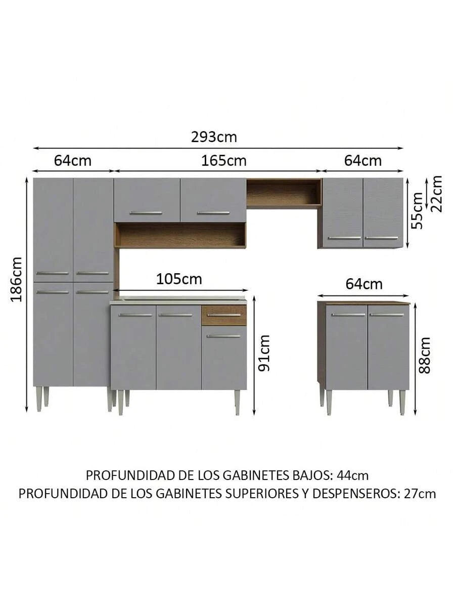 Cocina Integral Completa Modular Madesa Emilly Con Tarja Marrón/Gris 8
