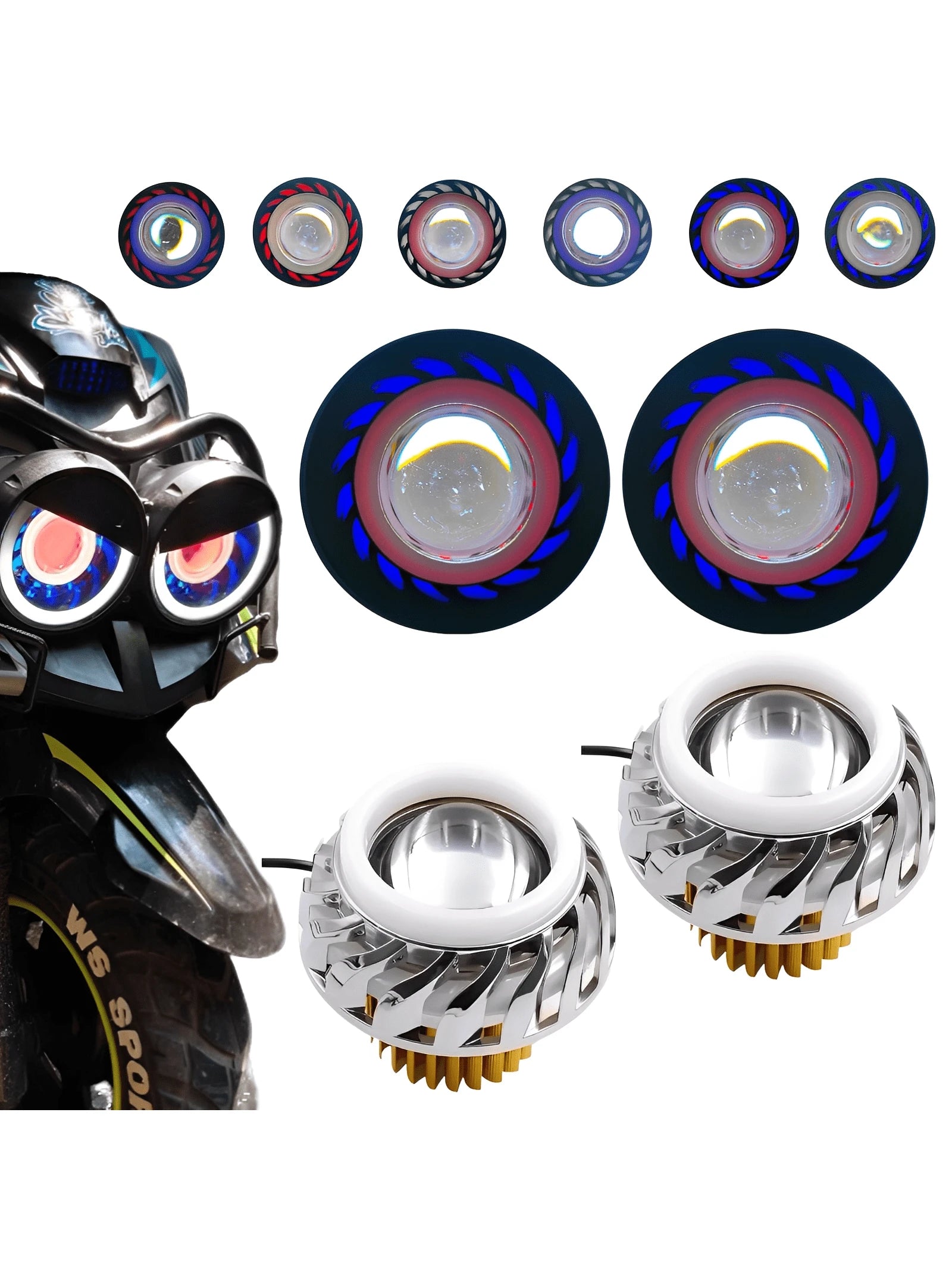 Vmingo Kit 2 Faros Ojo Ángel Y Demonio Lupa Led Moto
