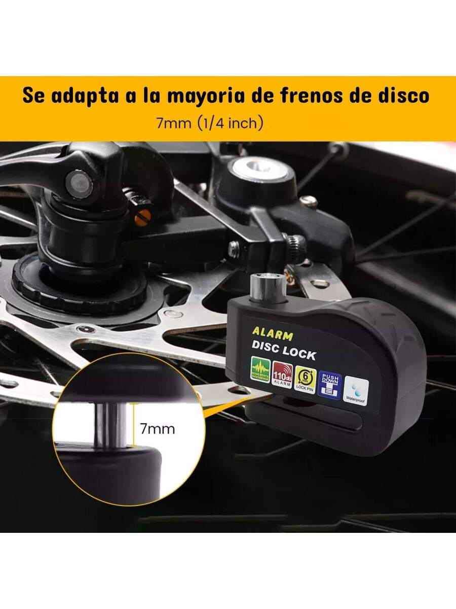 Alarma Candado Motocicleta Bicicleta Antirrobo Impermeable Freno de Disco Bloqueo