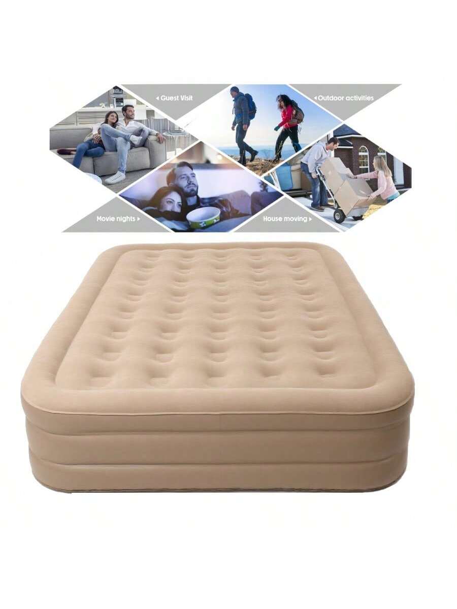Colchón Inflable 200x150x40cm con Bomba Integrada - Cama de Aire Incluye Funda de Almacenaje + 2 Almohadas - Para Casa, Camping o Visitantes