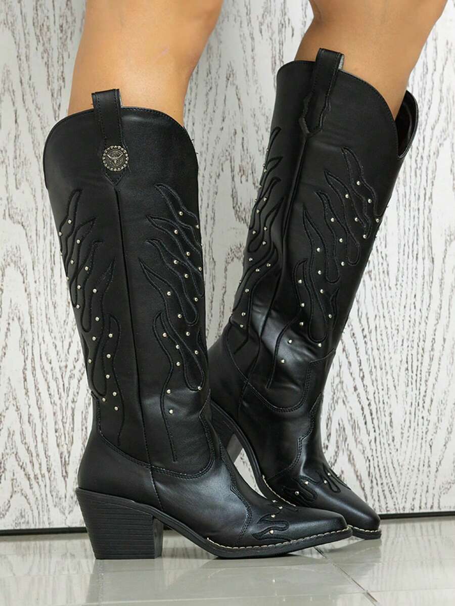 Botas cowboy estilo vaquero western botas de media caña con tacón grueso
