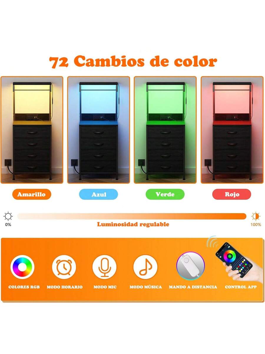 Mesilla de noche alta con puerto de carga USB y luz LED