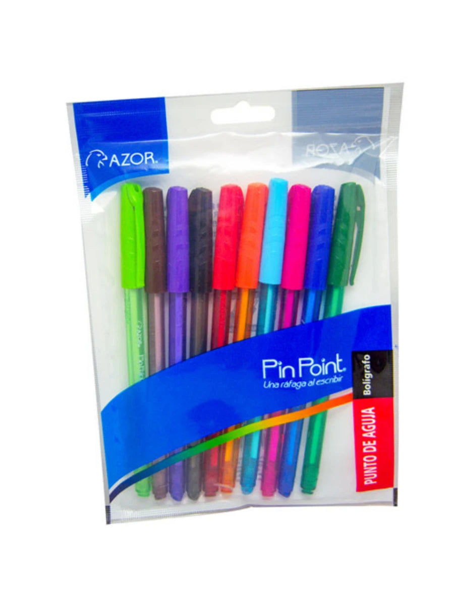Set De 10 Bolígrafos Pin Point Punto Fino 0.7mm