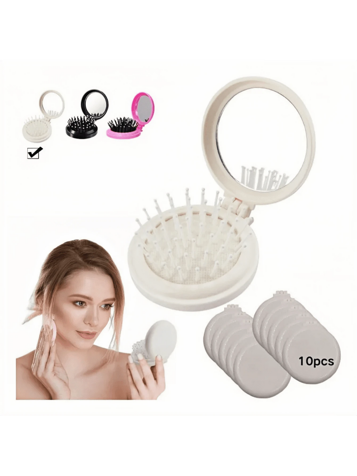 10pcs Espejos De Bolsillo Para Maquillaje Portátil Con Peine